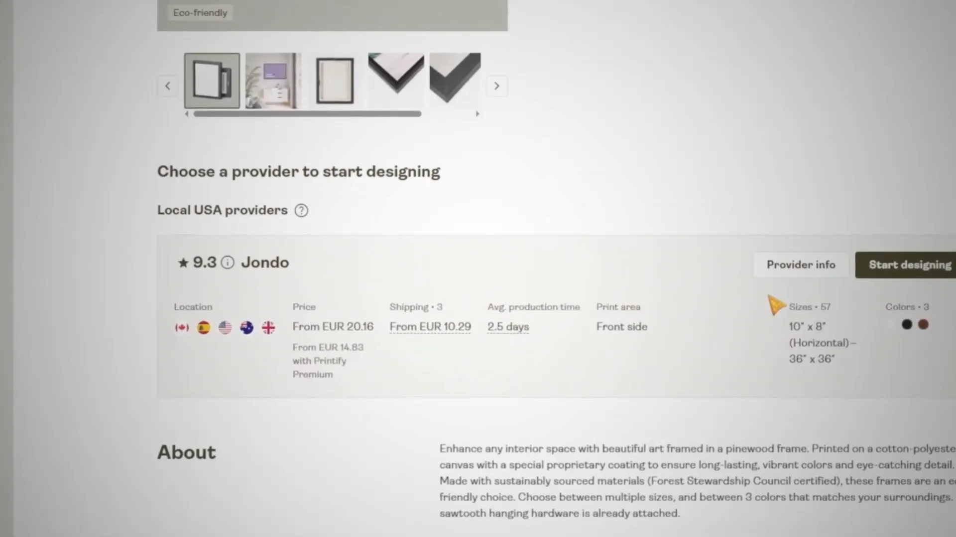 Interface Printify pour création de produit