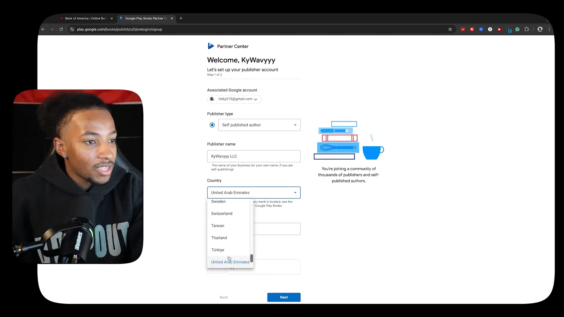 Formulaire d'inscription Google Books Partner Center