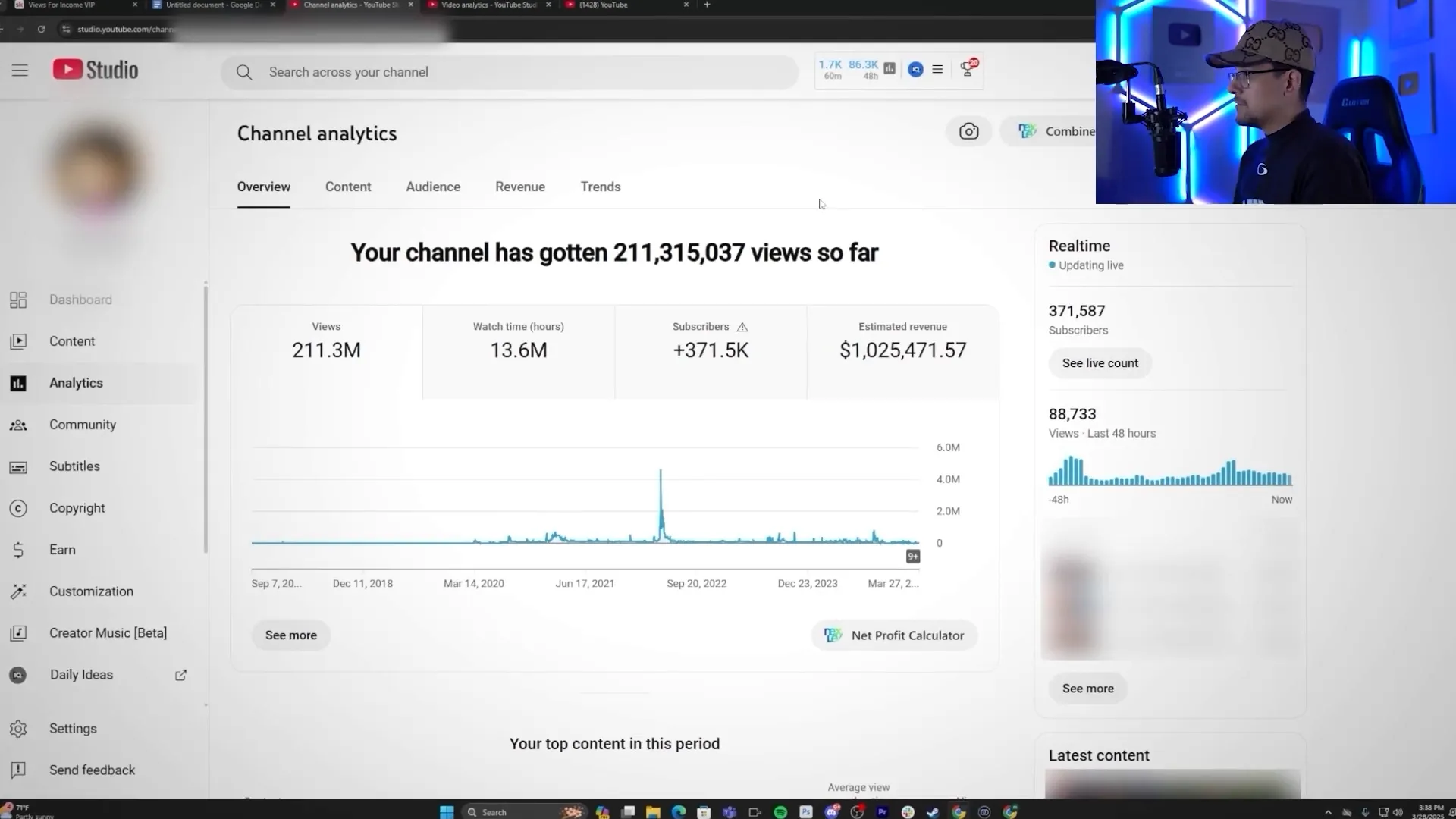 Statistiques de revenus d'une chaîne Youtube automatisée